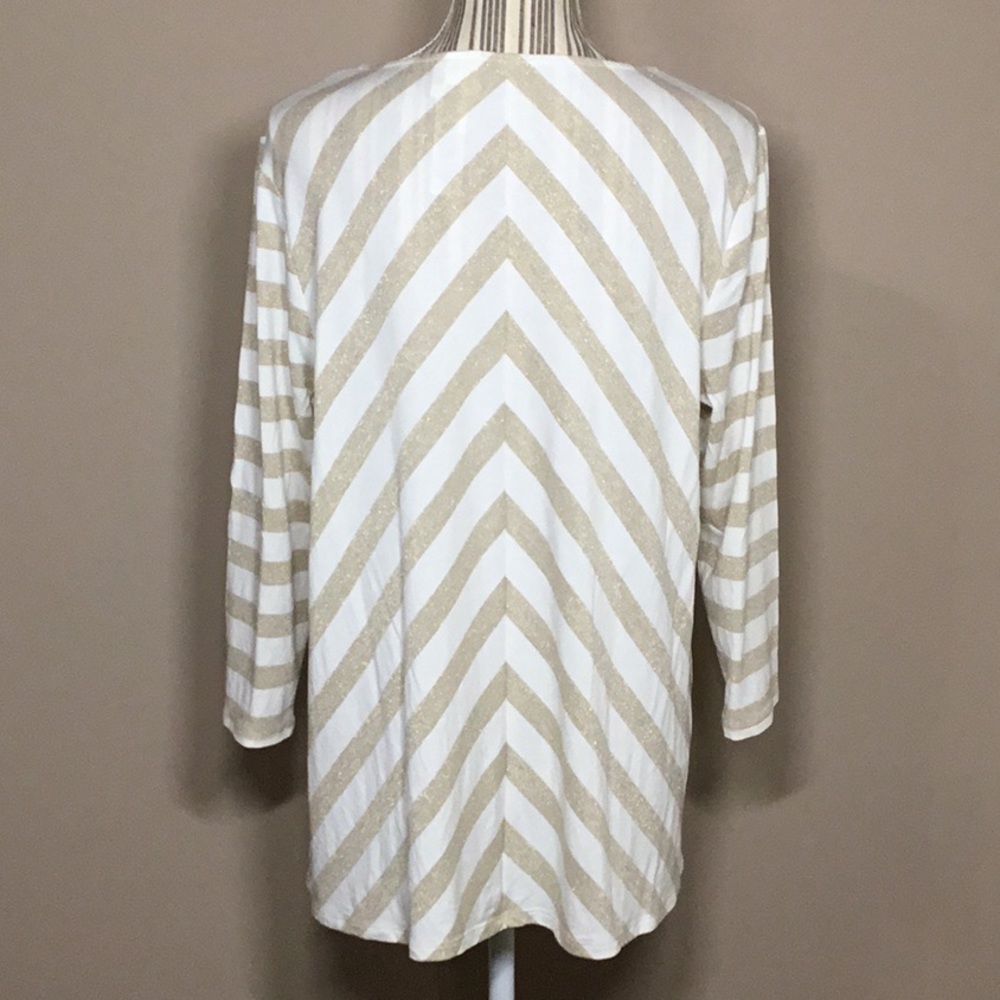 Chico’s Shimmer Striped Tee, Ecru/Gold, 2 - Picture 4 of 9
